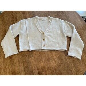 Lush Ivory Cropped Knit Cardigan Sweater V Neck Exposed Seams Size S